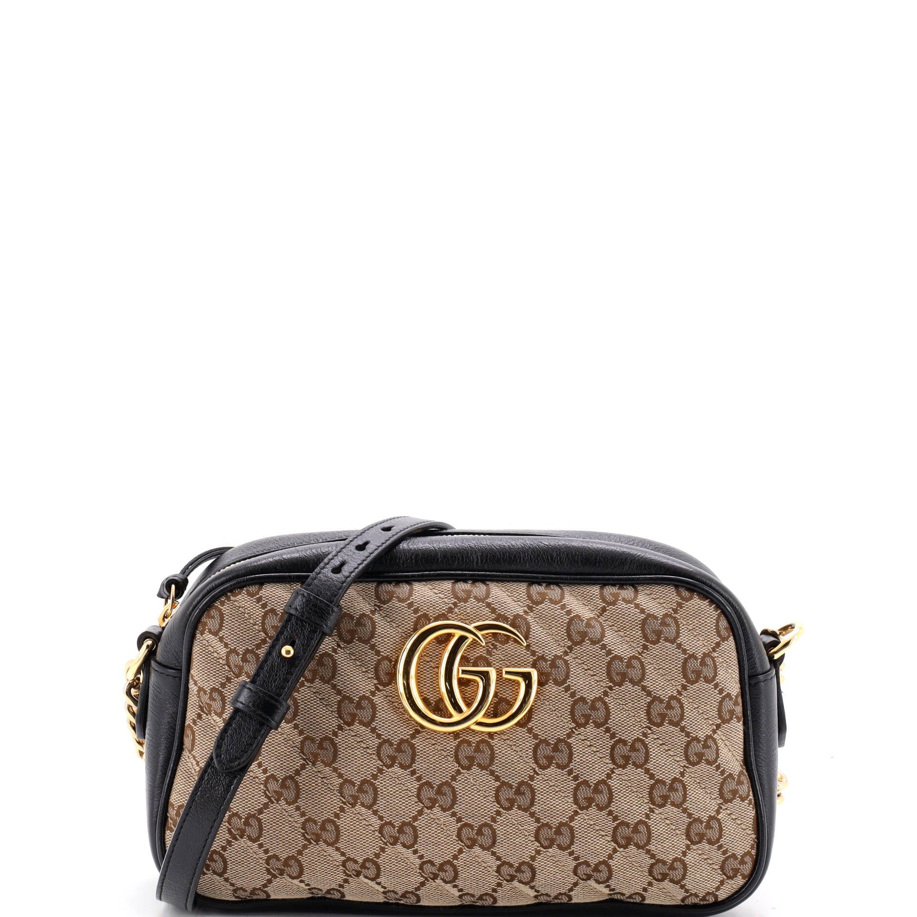 GG Marmont Shoulder Bag Diagonal Quilted GG Canvas with Leather Small