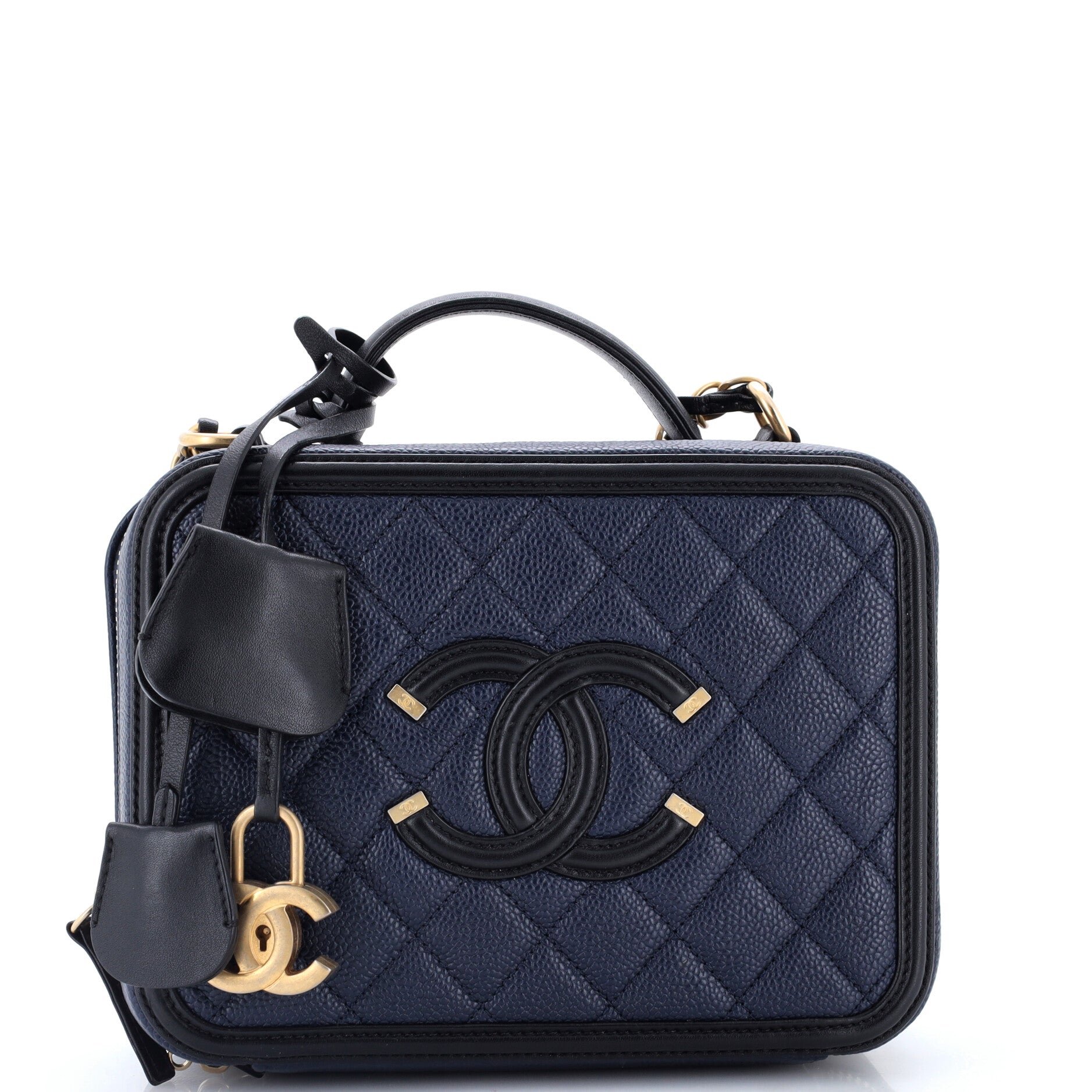 Filigree Vanity Case Quilted Caviar Medium