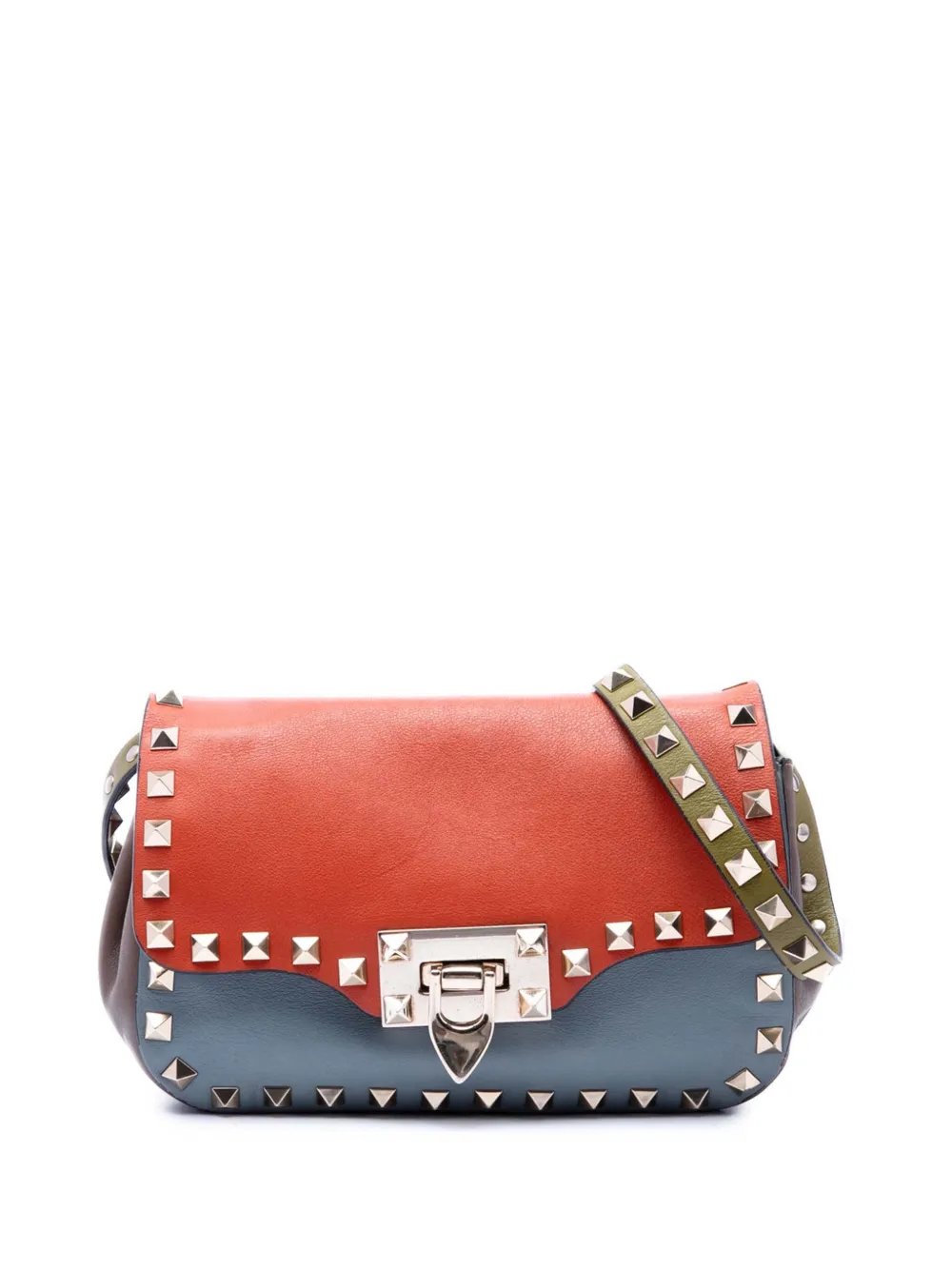 Valentino Garavani 2000-2017 Tricolor Leather Rockstud Flip Lock Flap crossbody bag