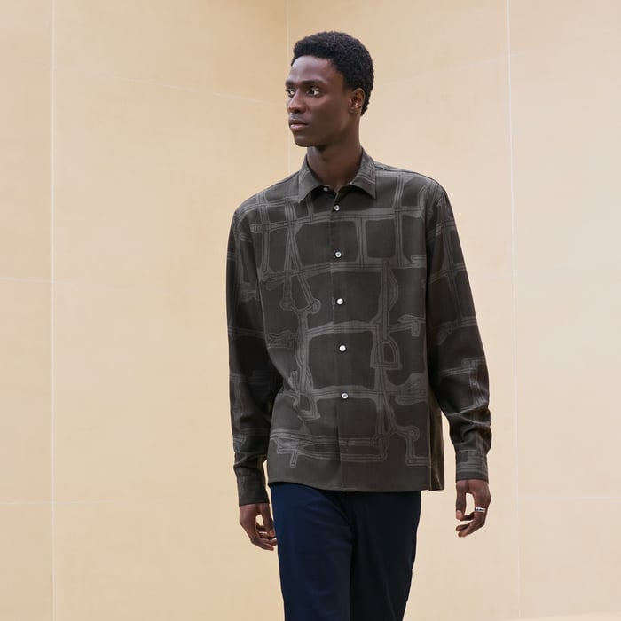 Anthracite "Harnais En Gouache Flanelle" Sporty Fit Shirt