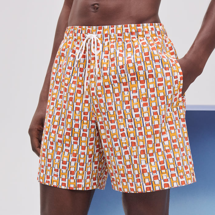 Orange Poppy "Quadri'H" Swim Trunks