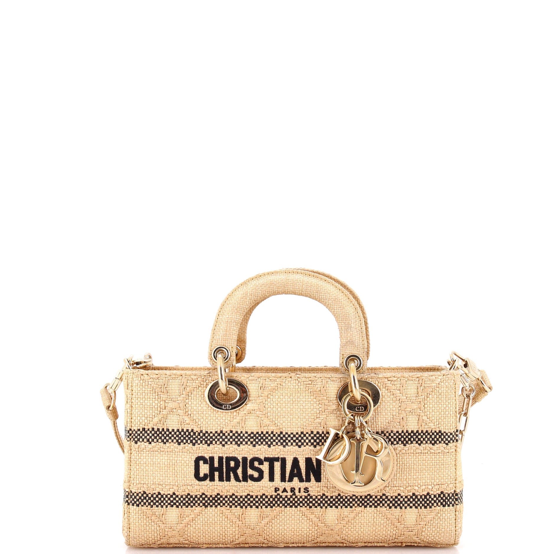 Lady D-Joy Bag Cannage Embroidered Raffia Medium