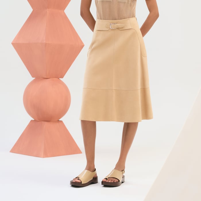 Beige Kraft Mid-length Flared Skirt
