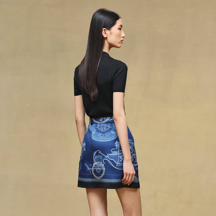Bleu Lagune "Ex-libris a Main Levee" Buttoned Skirt