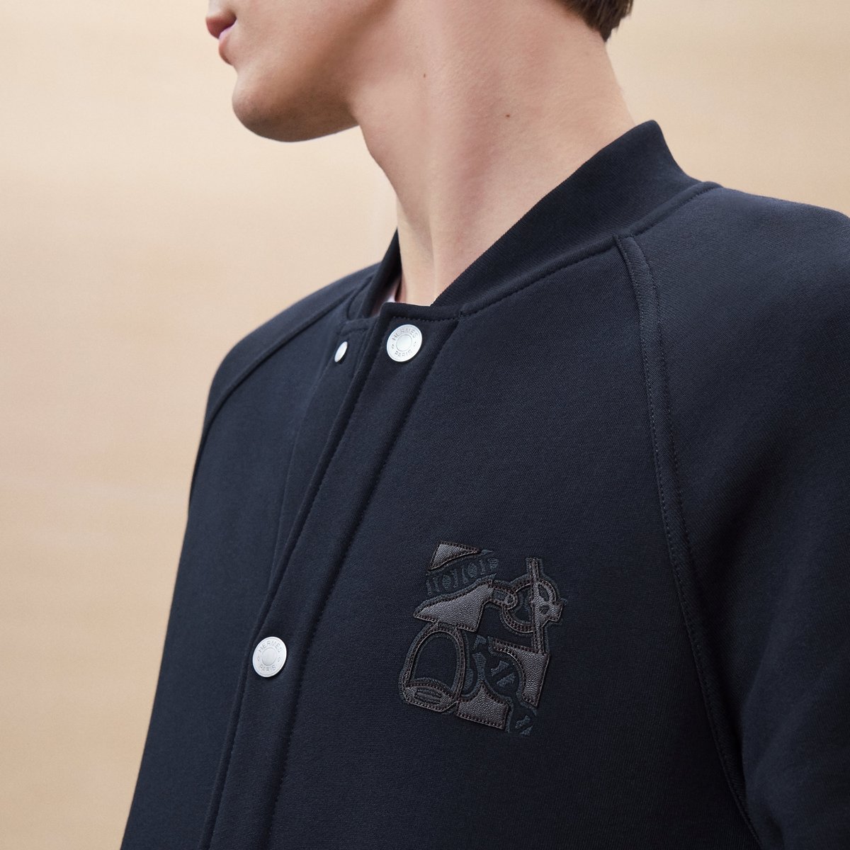 Marine "Metallerie Au Carre" Varsity Jacket With Leather Detail