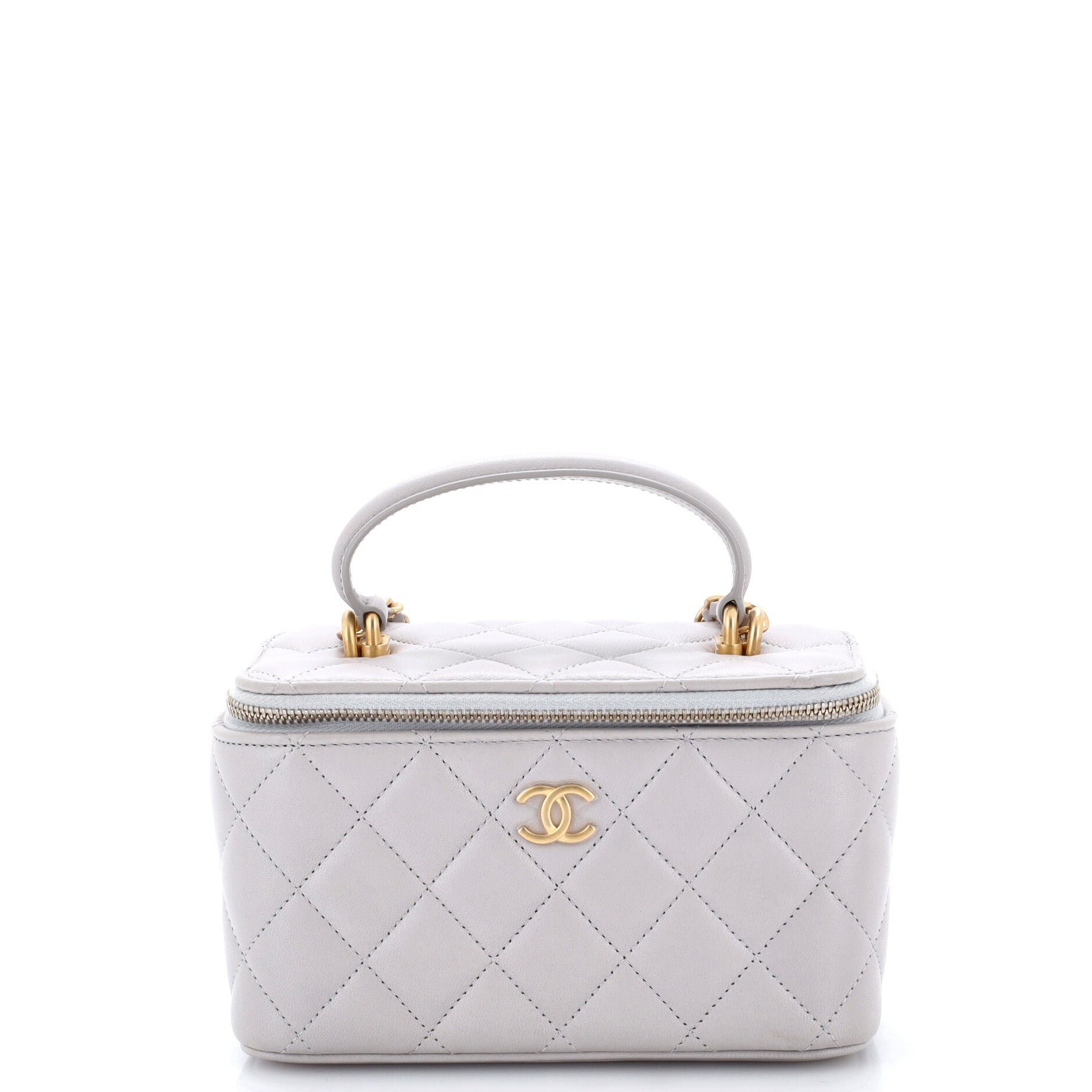 Classic Top Handle Vanity Case with Chain Quilted Lambskin Small