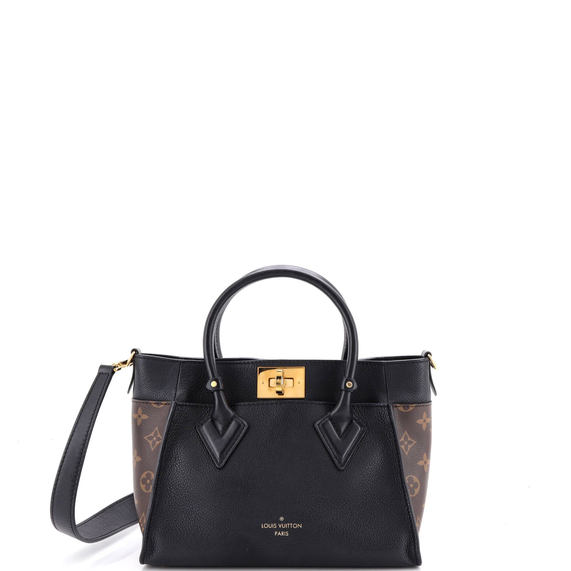 On My Side Tote Leather with Monogram Canvas PM