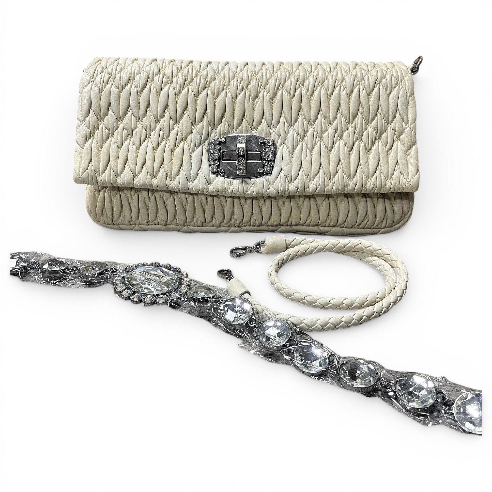 Miu Crystal leather handbag