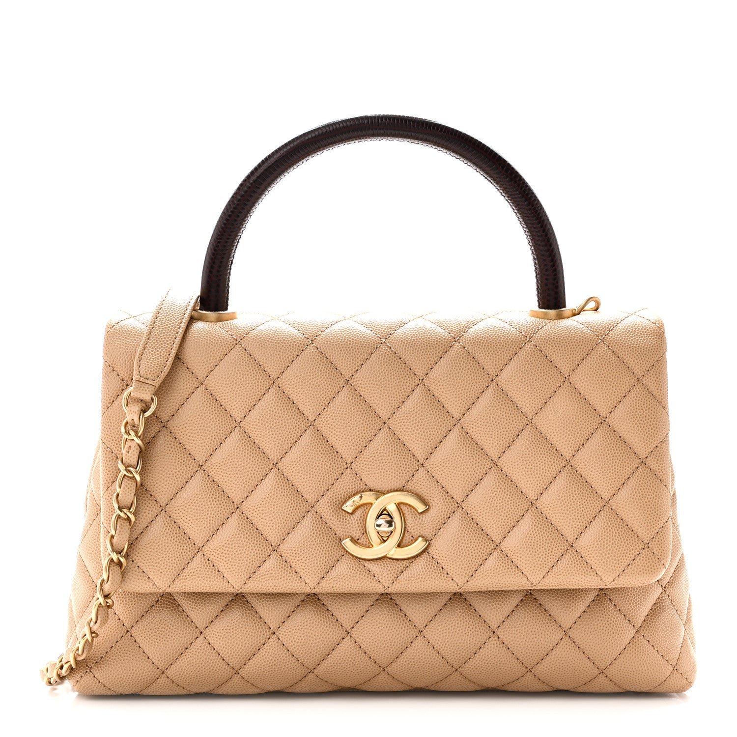 Chanel Caviar Lizard Quilted Small Coco Handle Flap Beige