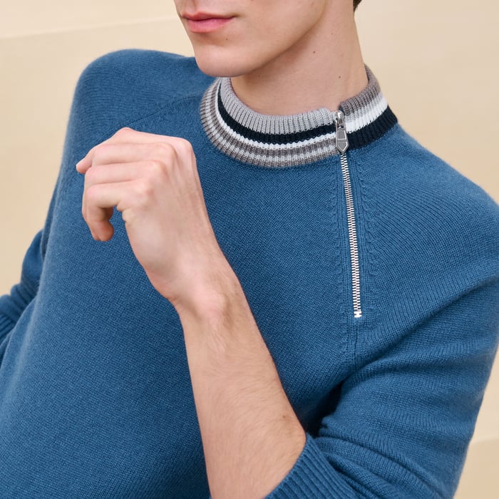 Bleu Turquin Cashmere "Rayures Asymetriques" Crewneck Sweater