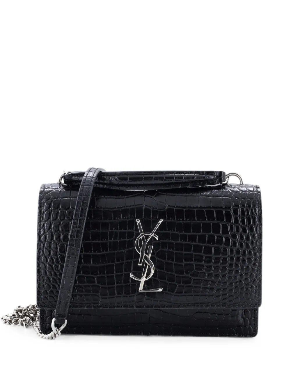 Sunset Top Handle Chain Wallet Crocodile Embossed Leather crossbody bag