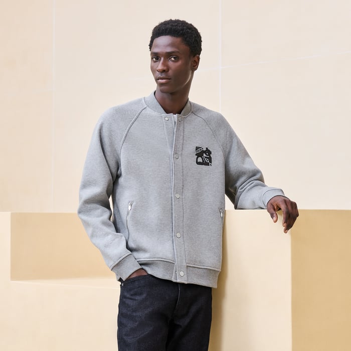 Gris "Metallerie Au Carre" Varsity Jacket With Leather Detail