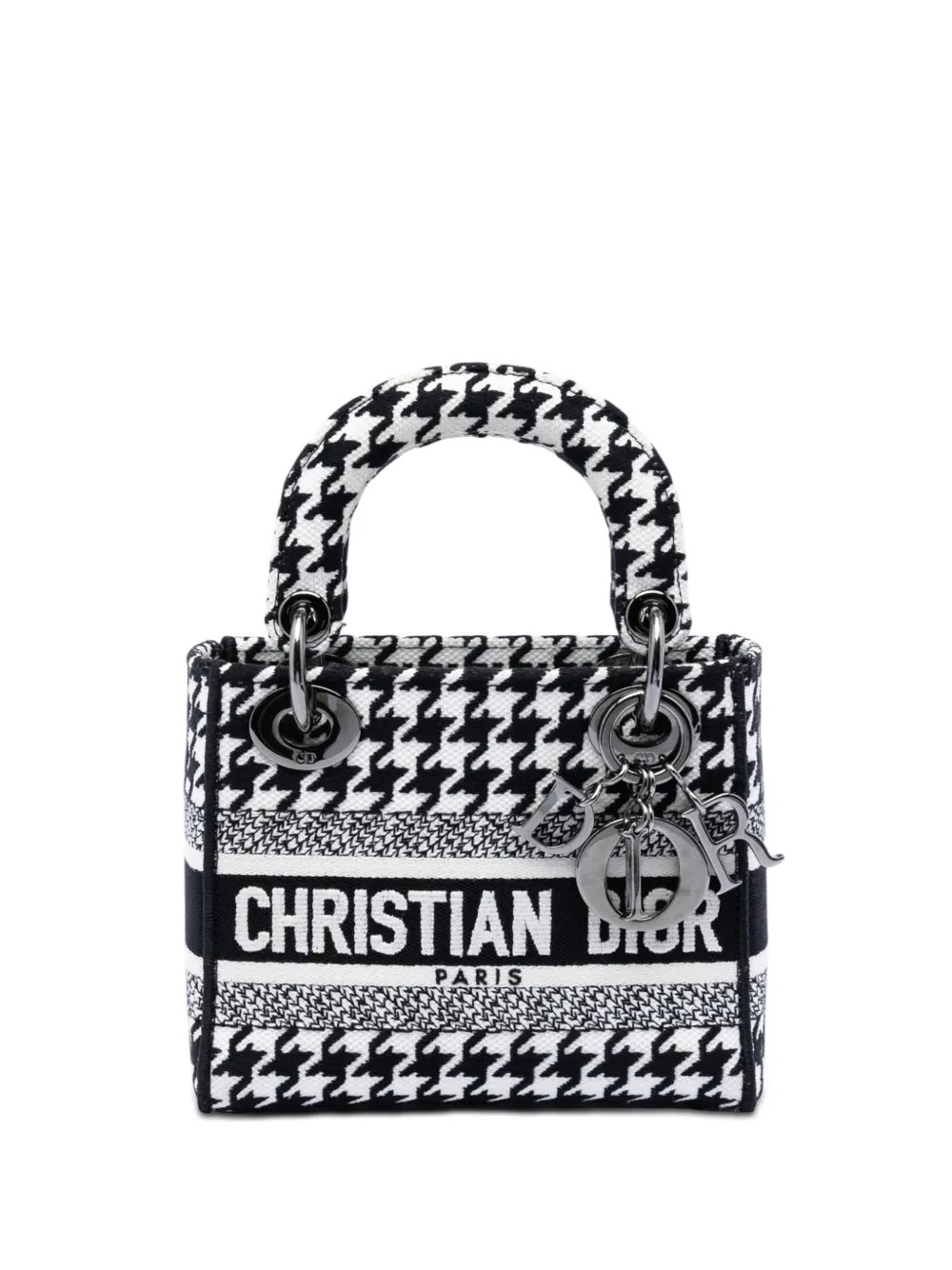 2022 Mini Embroidered Canvas Houndstooth Lady D Lite satchel