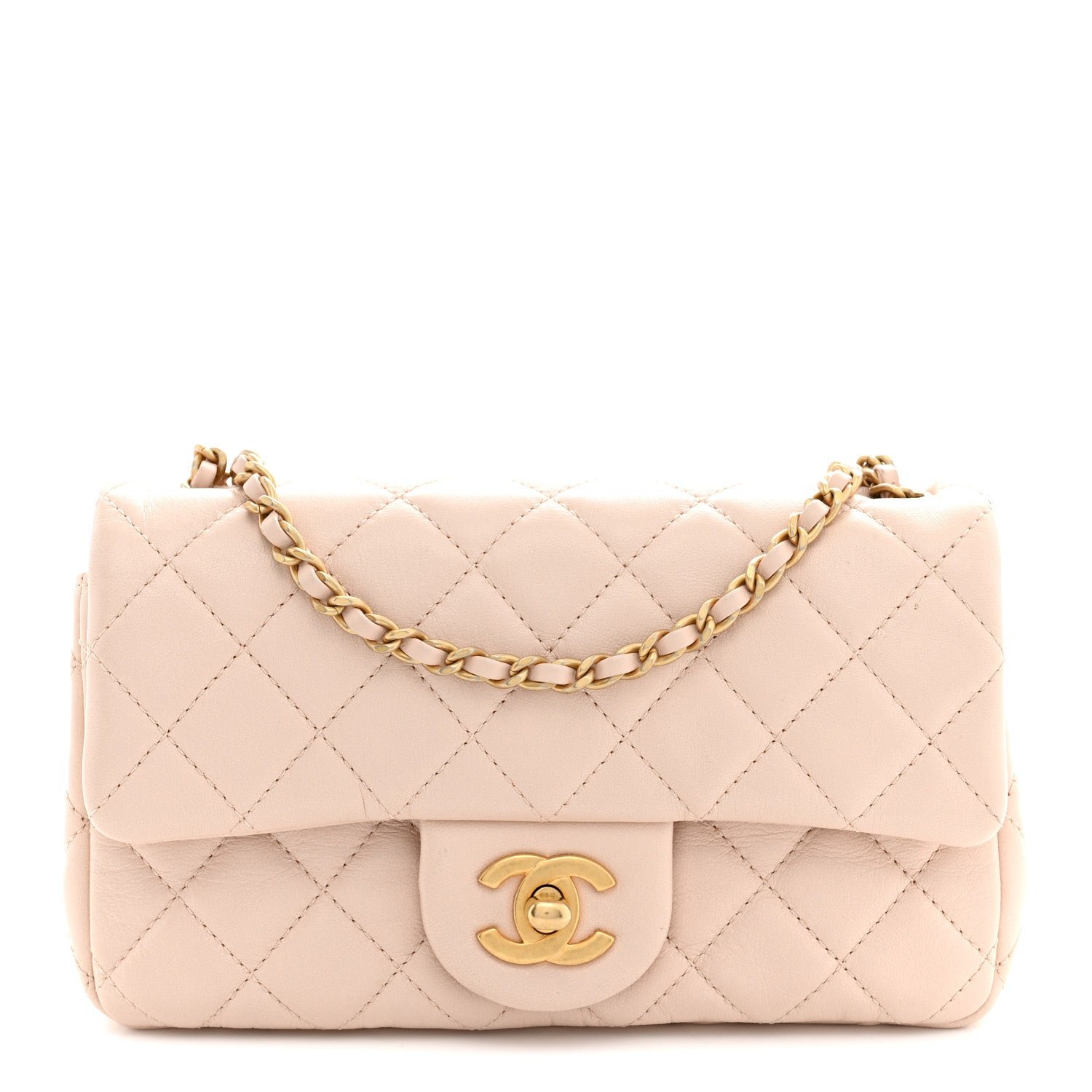 Chanel Lambskin Quilted Mini Rectangular Pearl Crush Flap Light Beige
