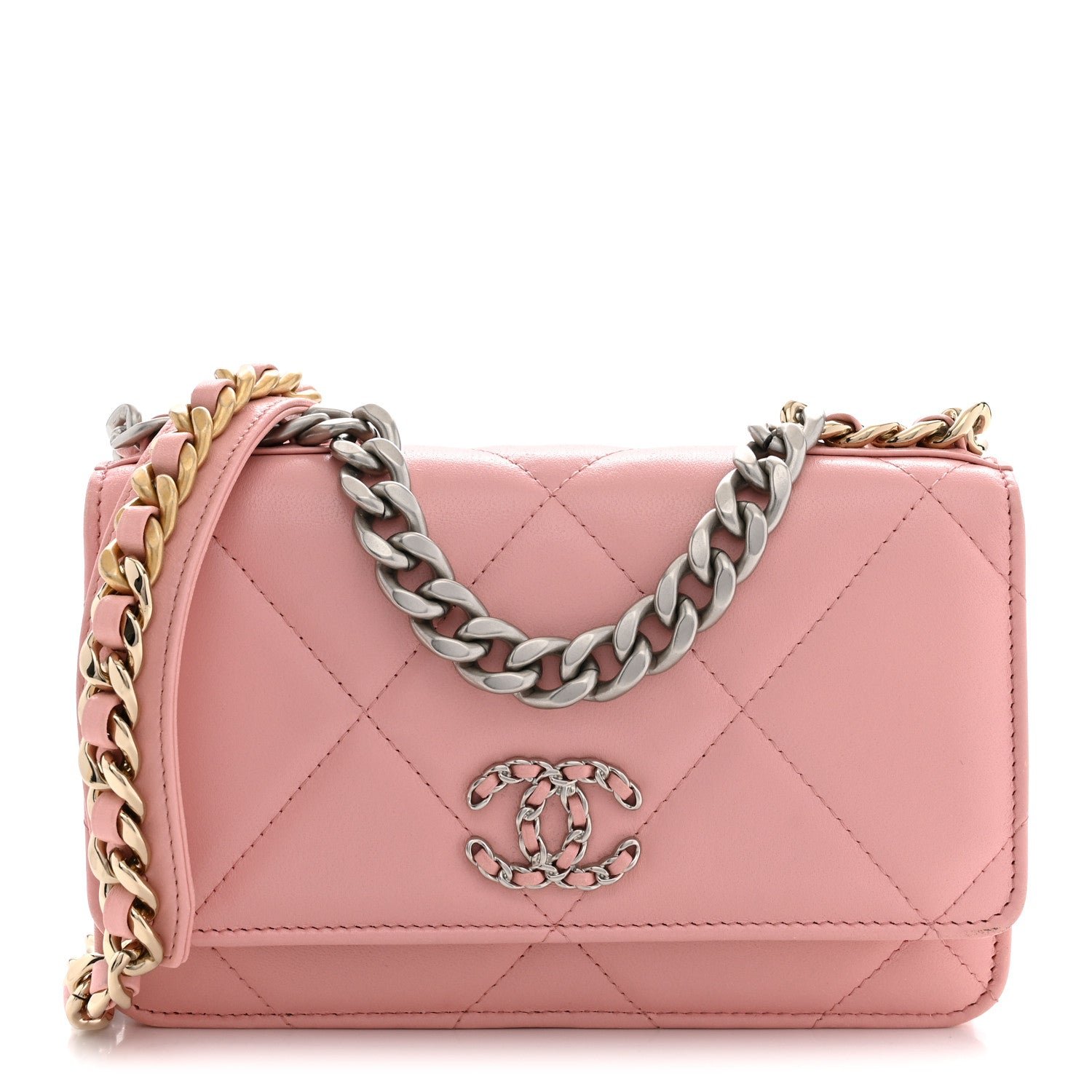 Chanel Lambskin Quilted Chanel 19 Wallet On Chain WOC Pink