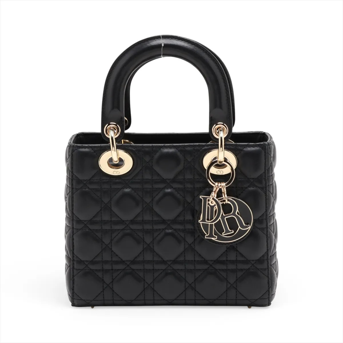 Christian Dior Cannage Lady Dior Leather Hand bag Black