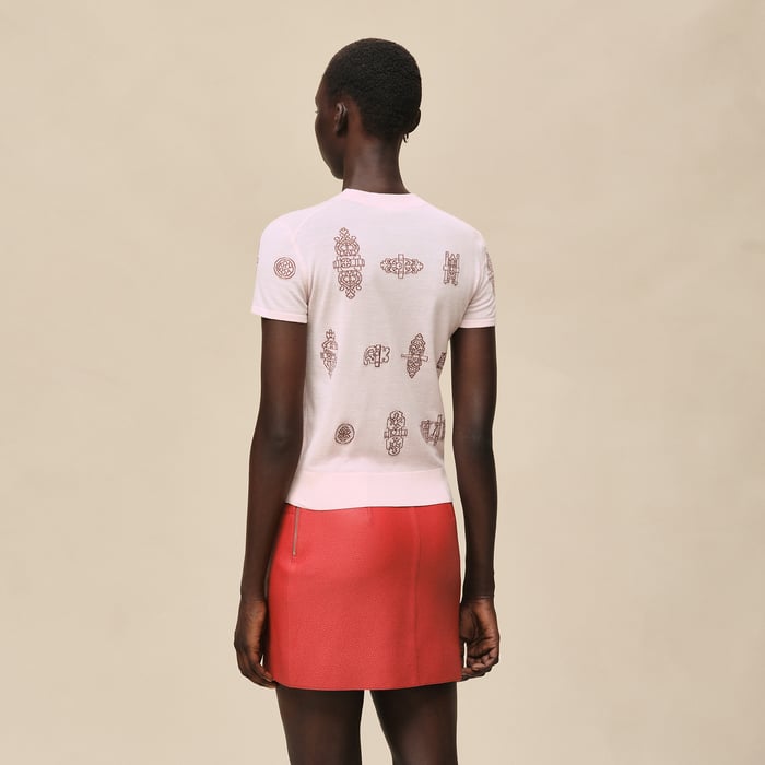 Rose Opaline "Ferronnerie" Short-sleeve Sweater