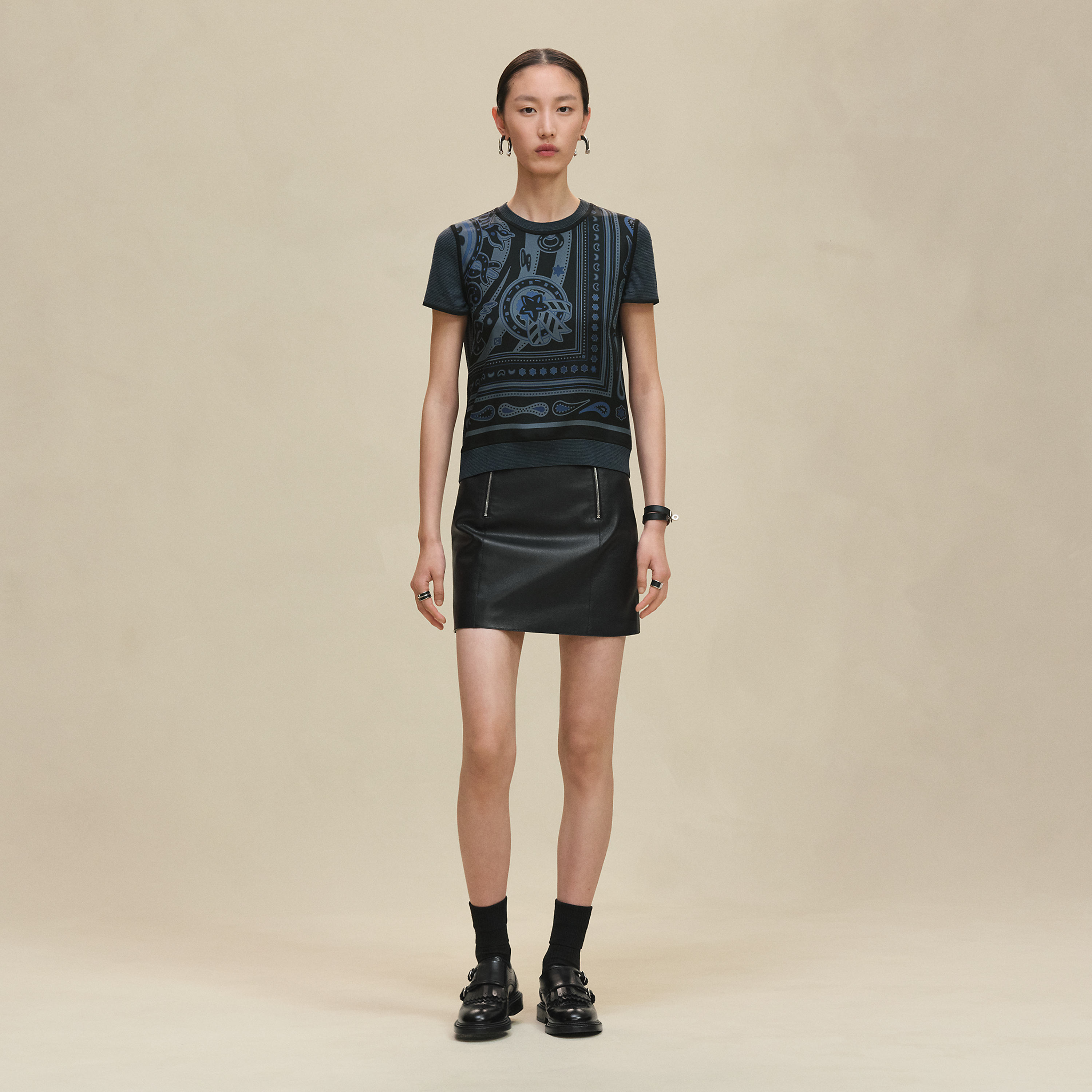 "Candy Libris Bandana" short-sleeve twillaine sweater