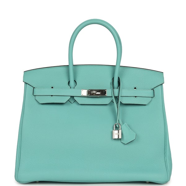 Pre-owned Hermes Birkin 35 Bleu Atoll Togo Palladium Hardware