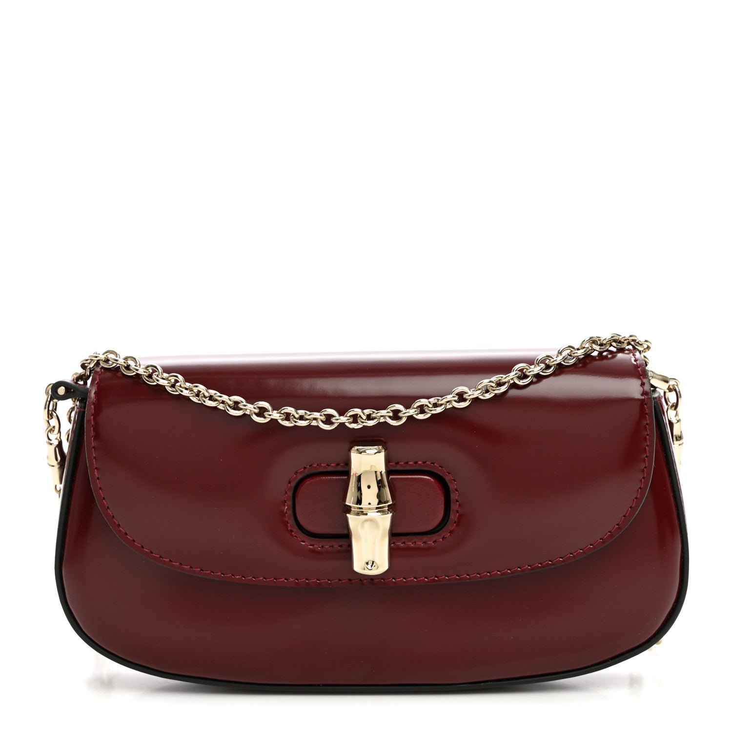 Gucci Shiny Calfskin Small Bamboo Night Bag Rosso Ancora