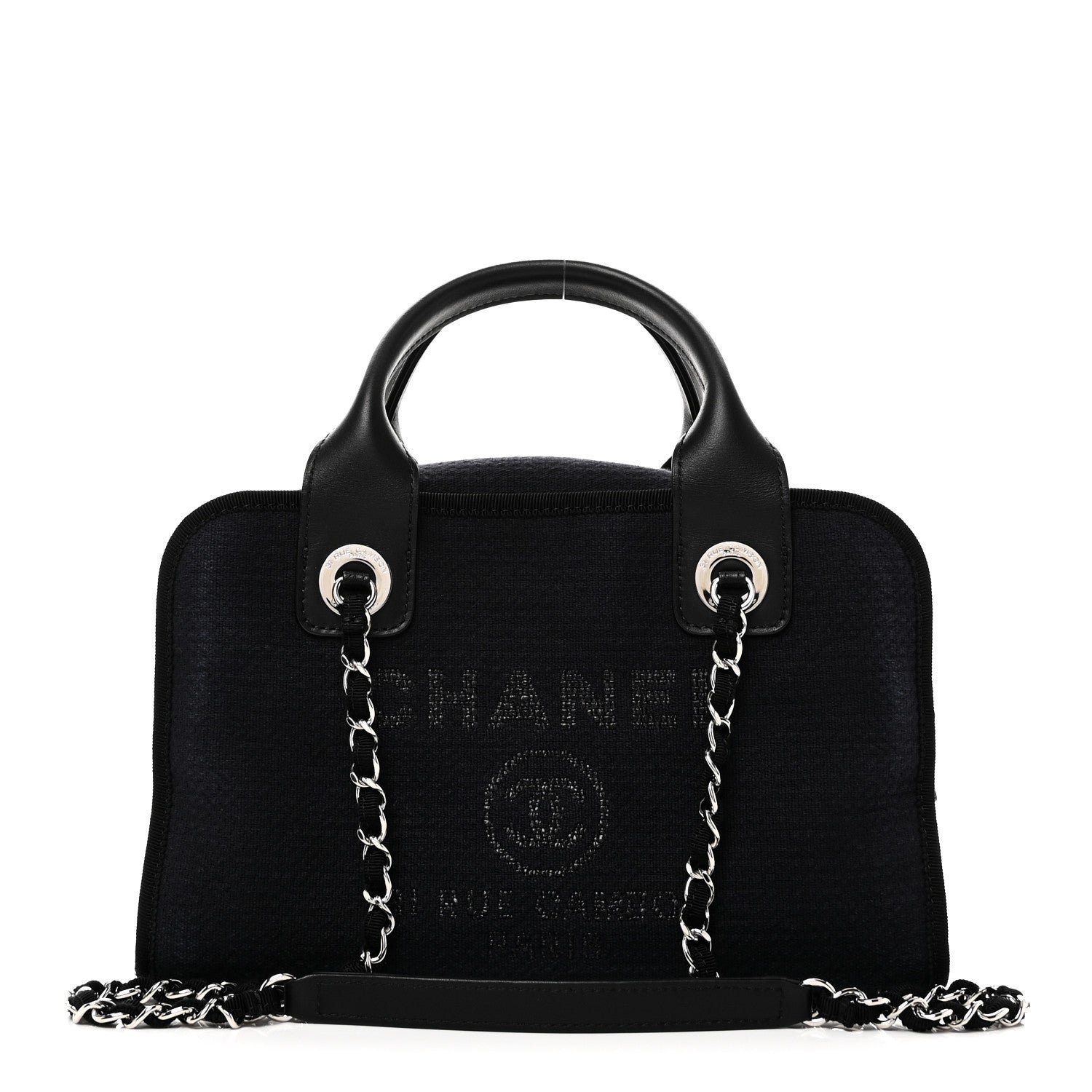 Chanel Mixed Fibers Small Deauville Bowling Bag Navy Blue