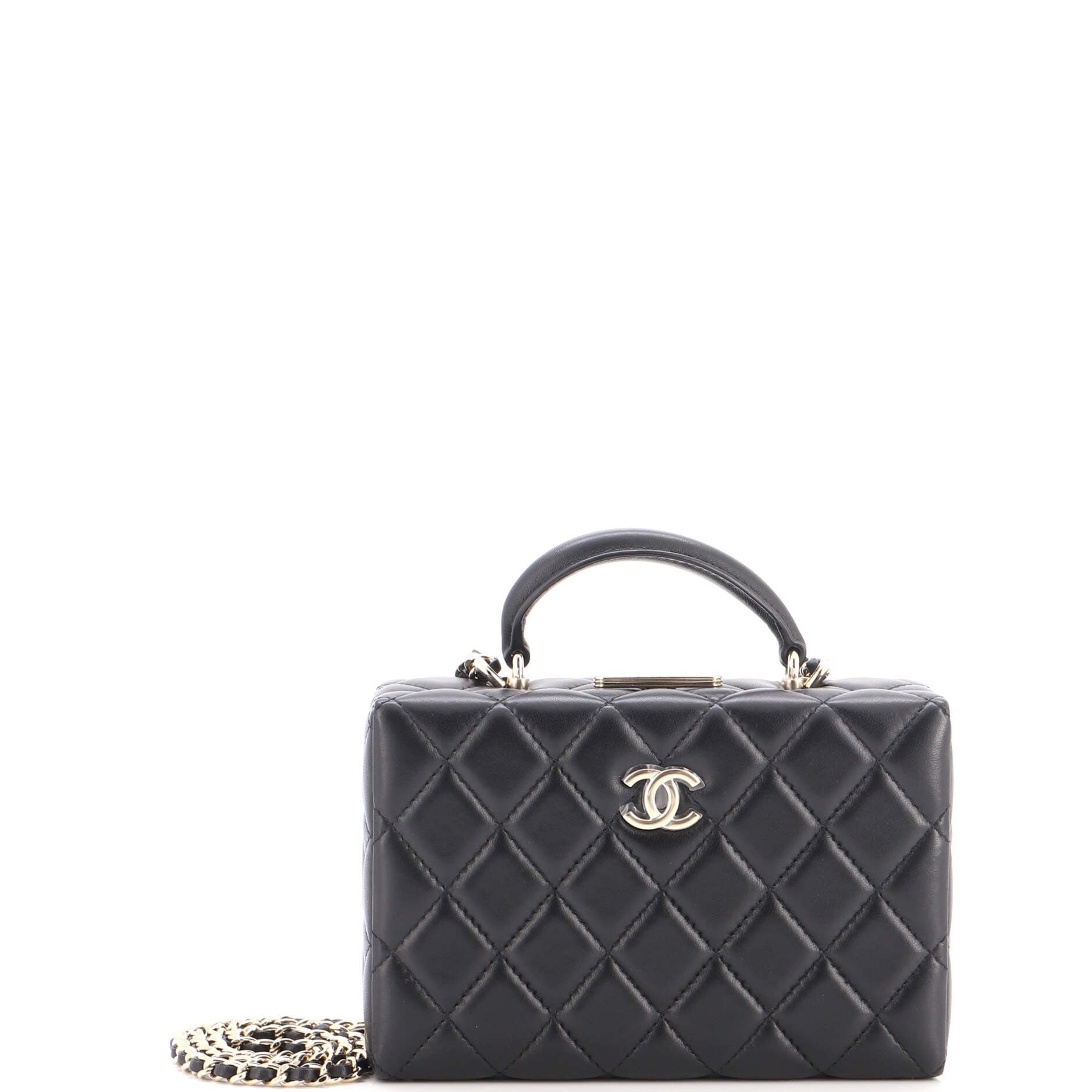 Top Handle Box Bag Quilted Lambskin Small
