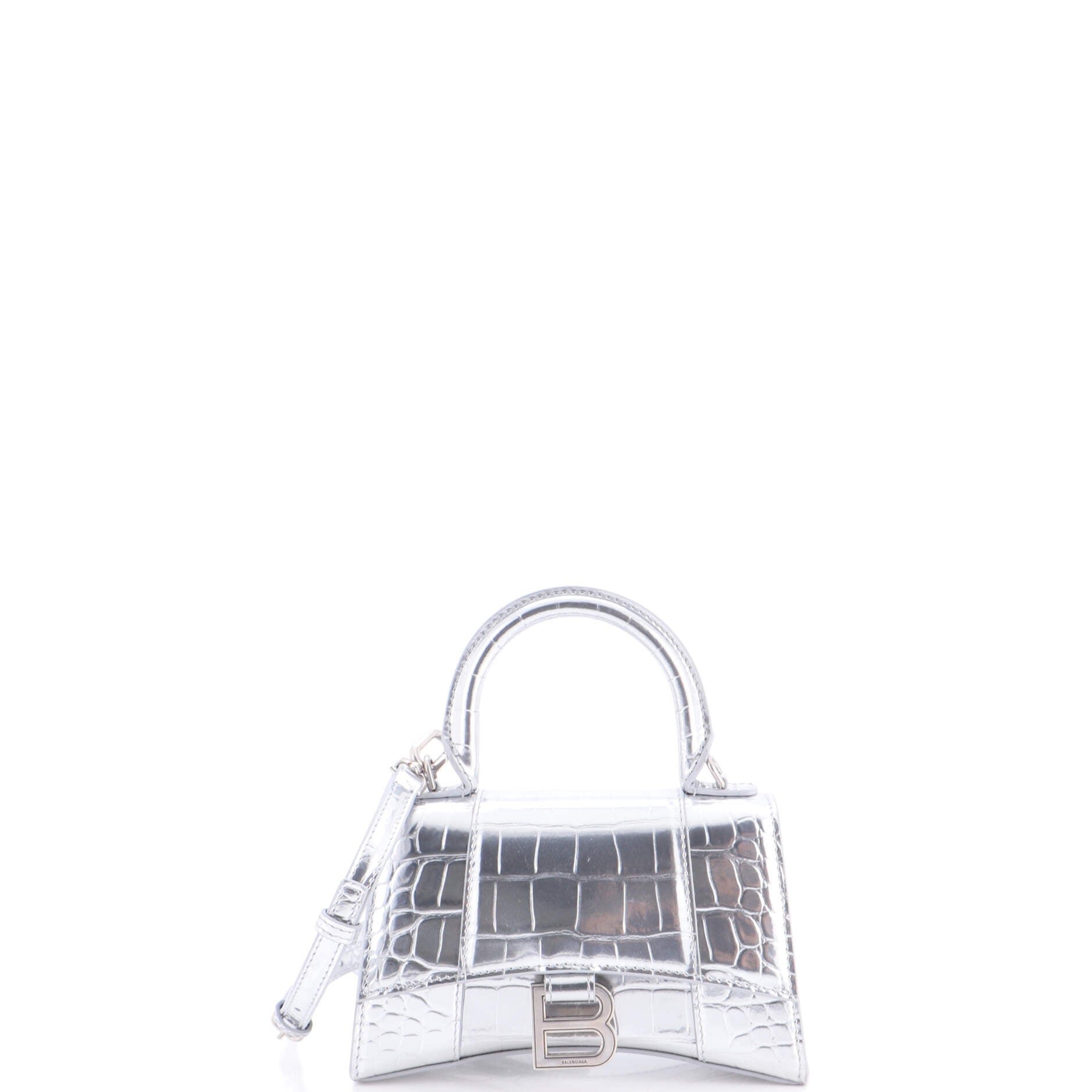Hourglass Top Handle Bag Crocodile Embossed Leather XS