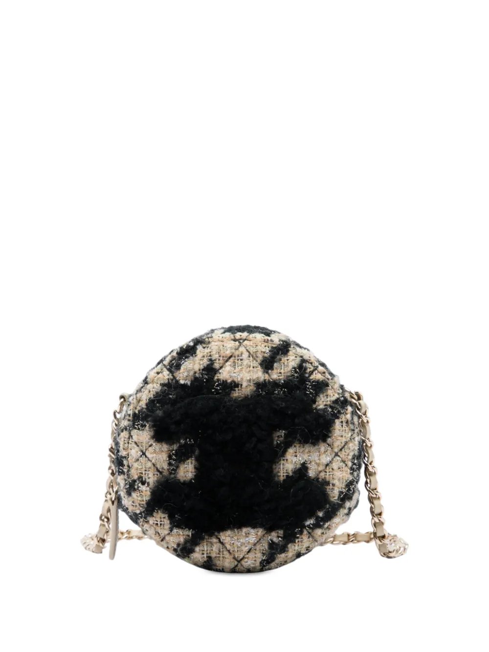 2019 CC Quilted Tweed and Shearling Round Clutch With Chain crossbody bag
