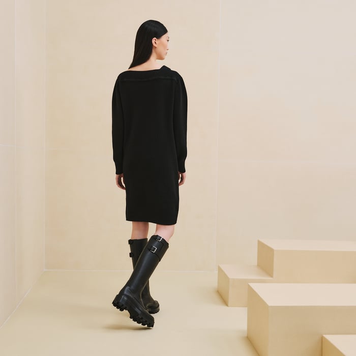 Noir Asymmetric Cashmere Dress