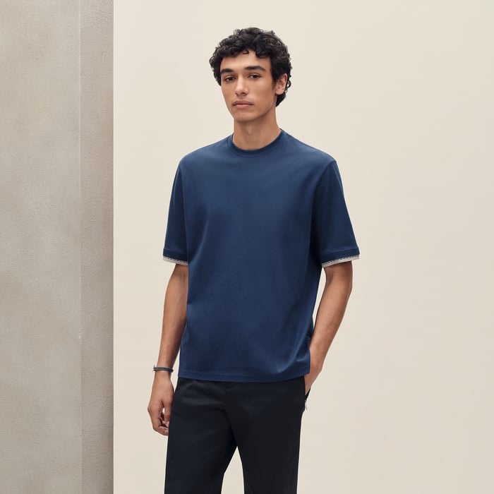 Indigo T-shirt With "Sellier" Detail