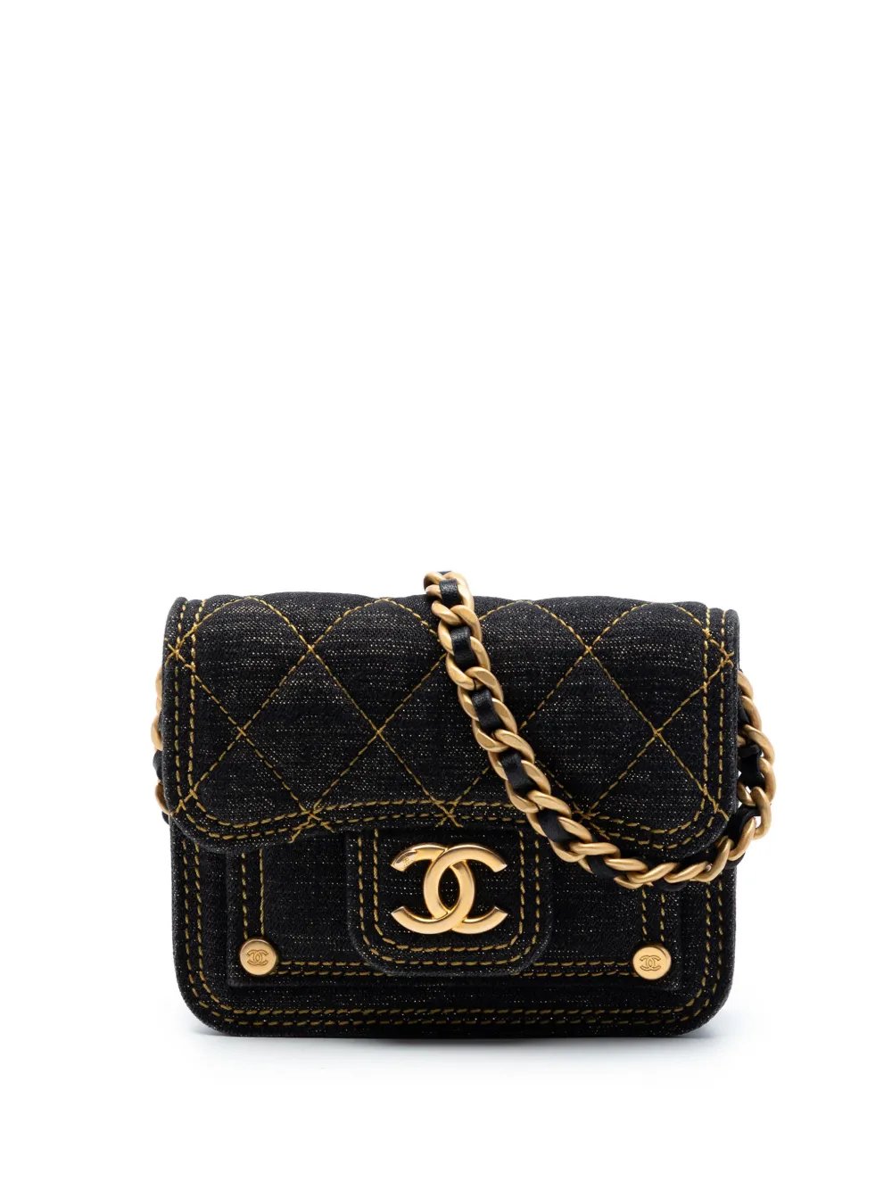 2021-2026 Mini Quilted Denim Double You Card Holder with Chain crossbody bag
