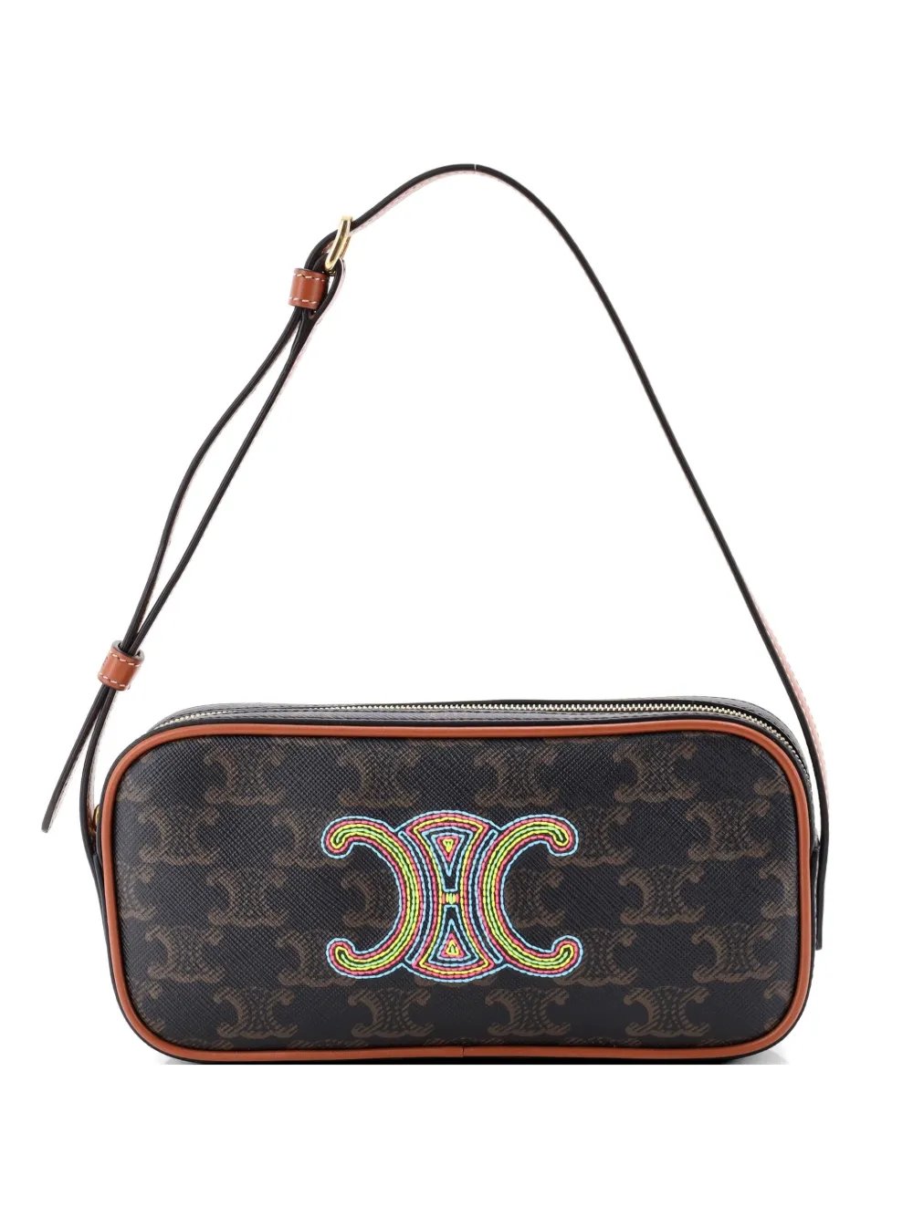 Cuir Triomphe Camera Embroidered Triomphe Coated Canvas with Leather Small shoulder bag