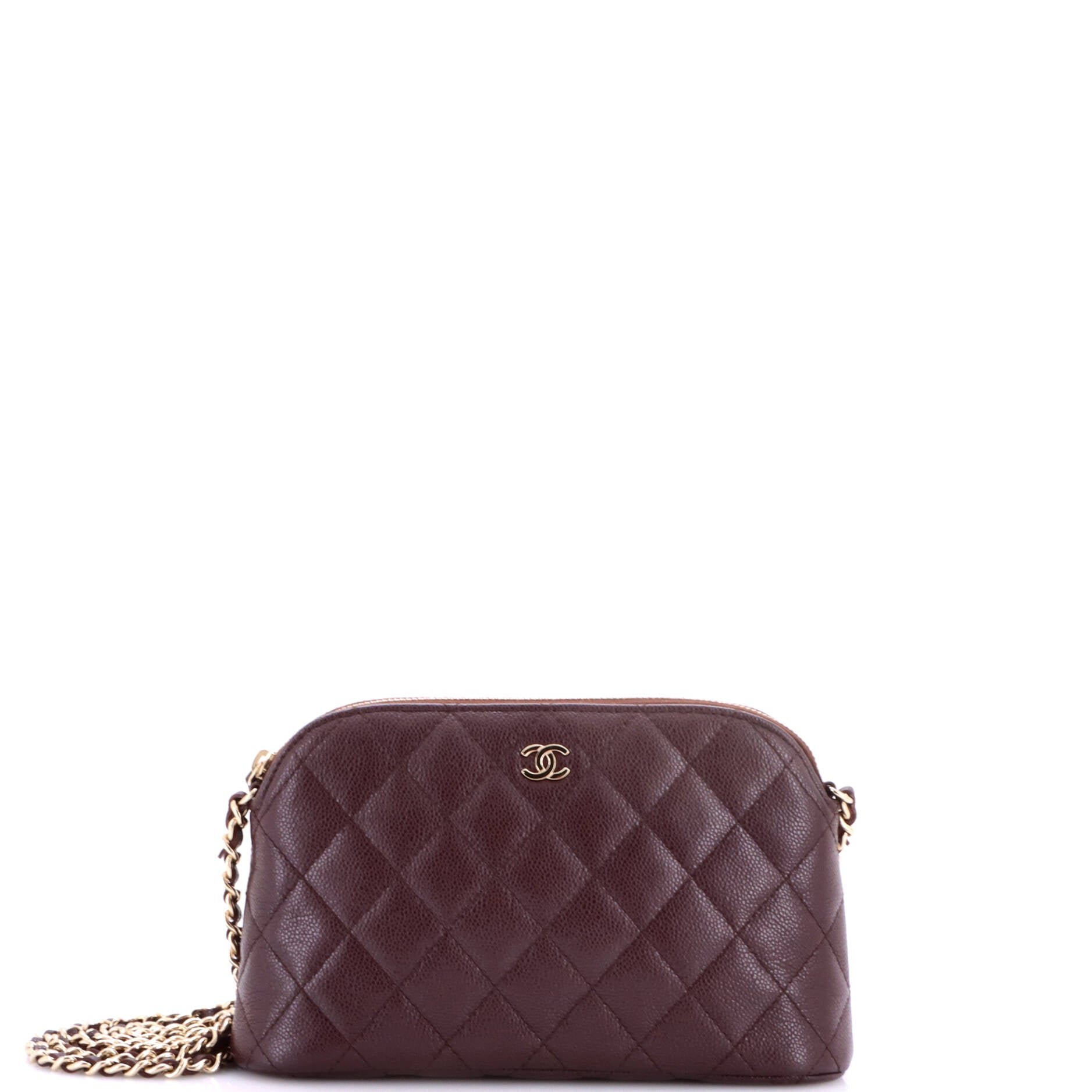 CC Dome Zip Clutch with Chain Quilted Caviar Small