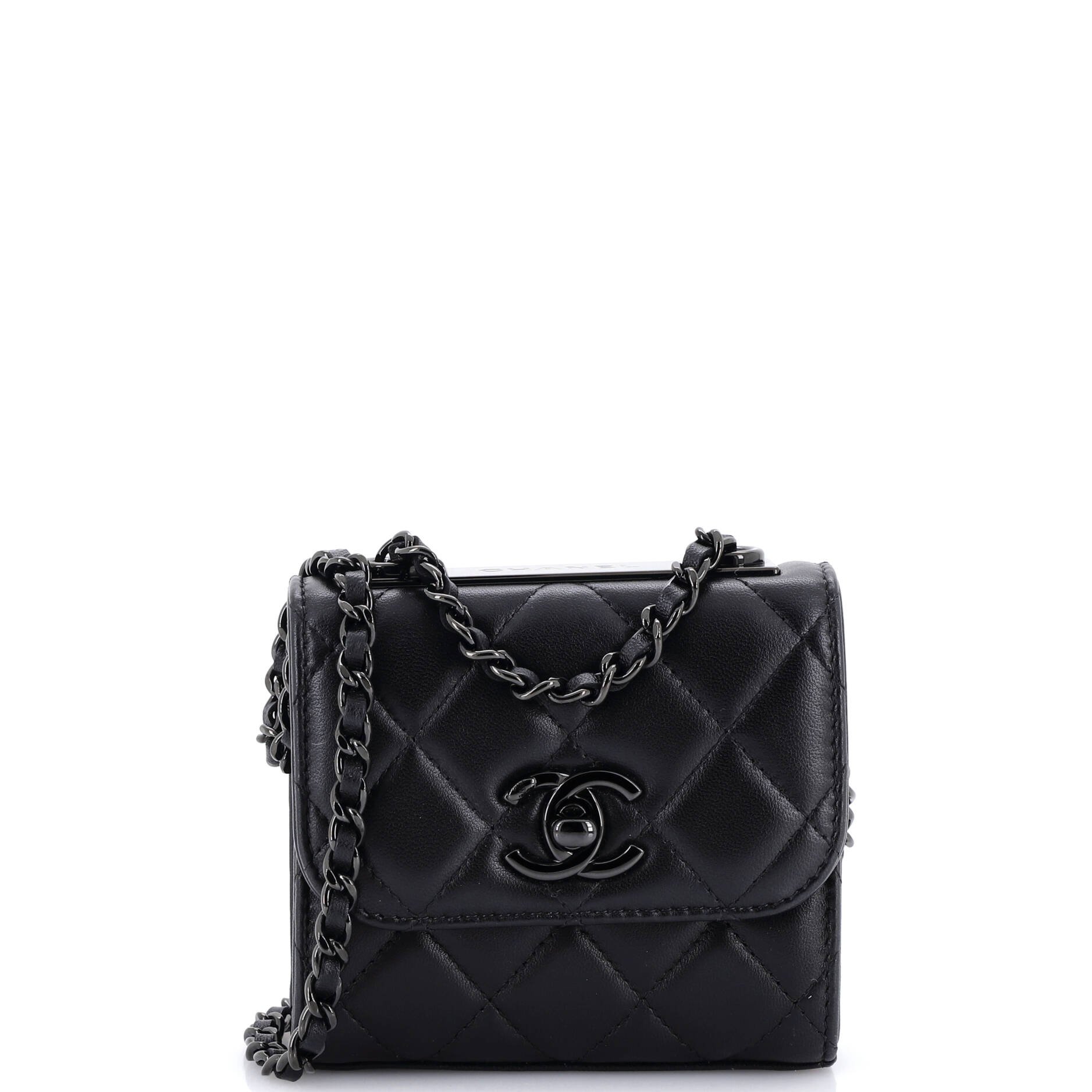So Black Trendy CC Clutch with Chain Quilted Lambskin Small