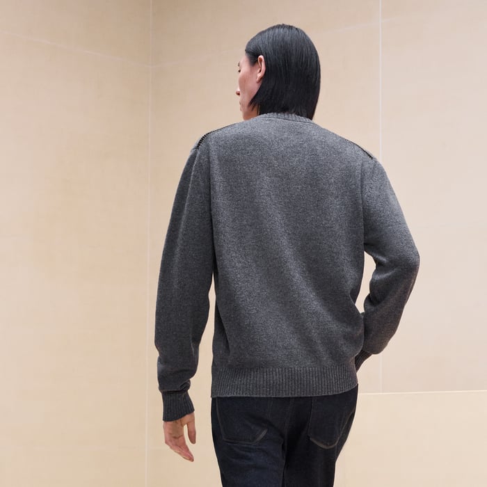 Anthracite "Detail Cuir Tresse" Crewneck Sweater