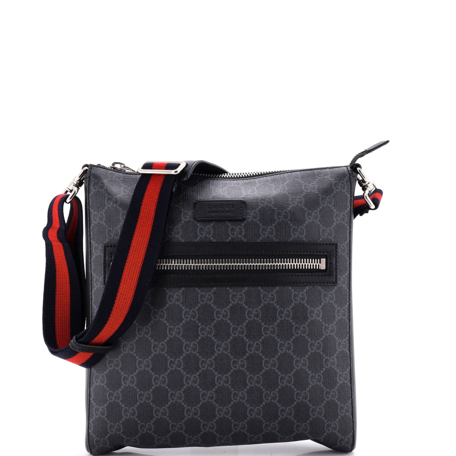 Web Strap Front Zip Messenger Bag GG Coated Canvas Medium