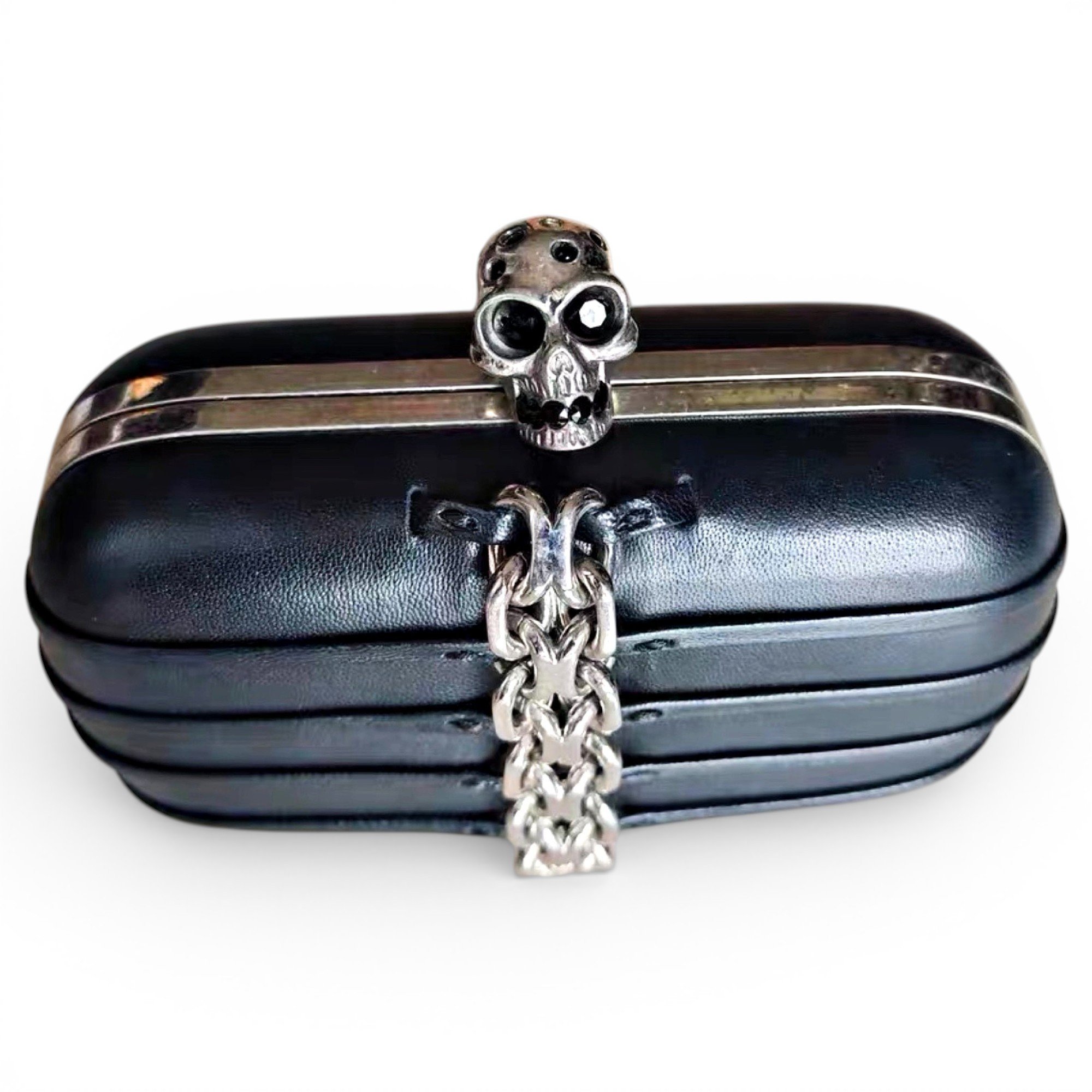 Skull leather clutch bag