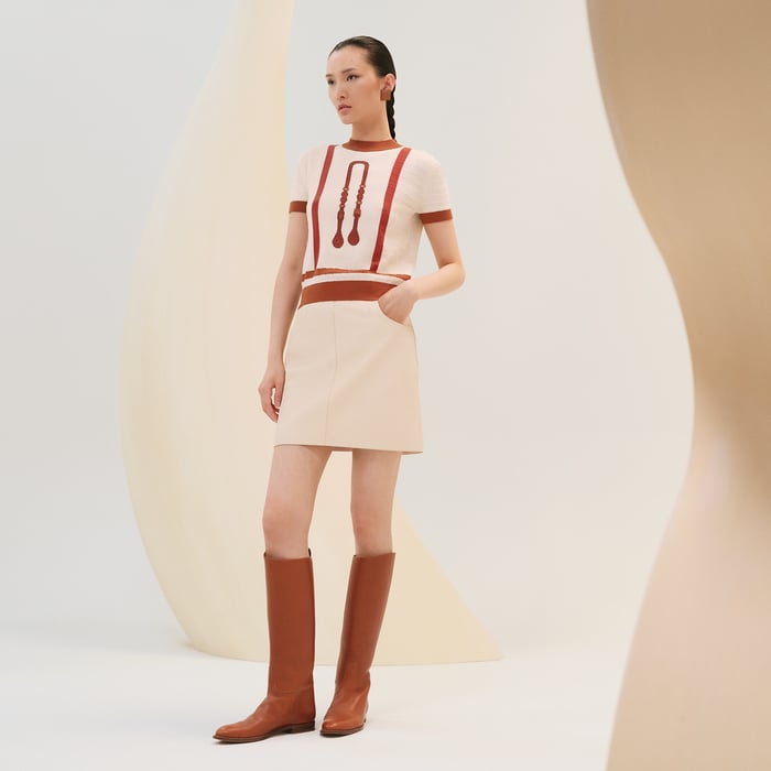 Beige Kaolin "Coaching" Short-sleeve Sweater