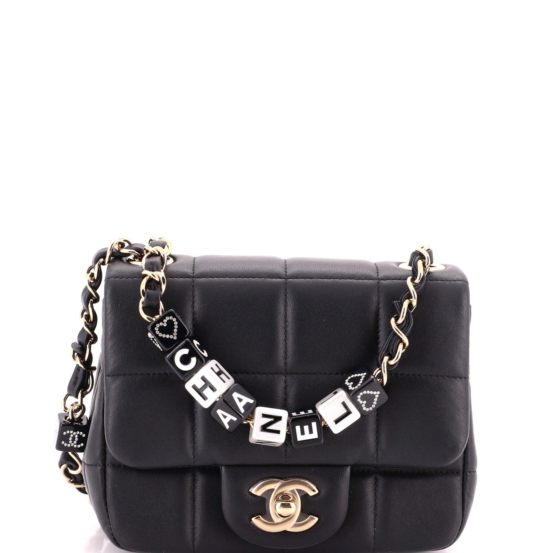 Monacoco Logo Blocks Square Flap Bag Quilted Lambskin with Resin Mini