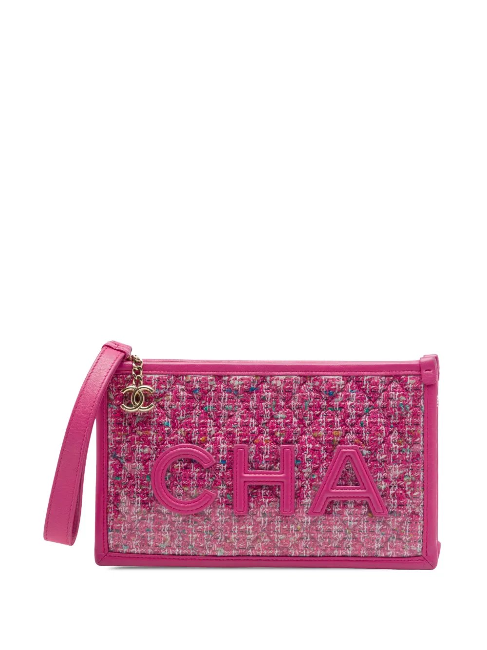 2019 Quilted Tweed PVC Logo Wristlet clutch bag