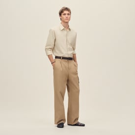 Straight cut shirt with leather detail