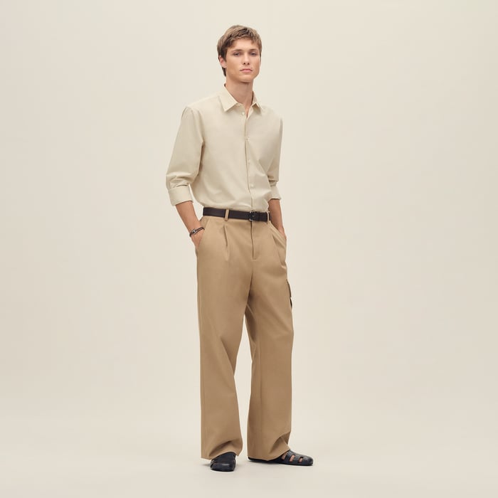 Ficelle Straight Cut Shirt With Leather Detail