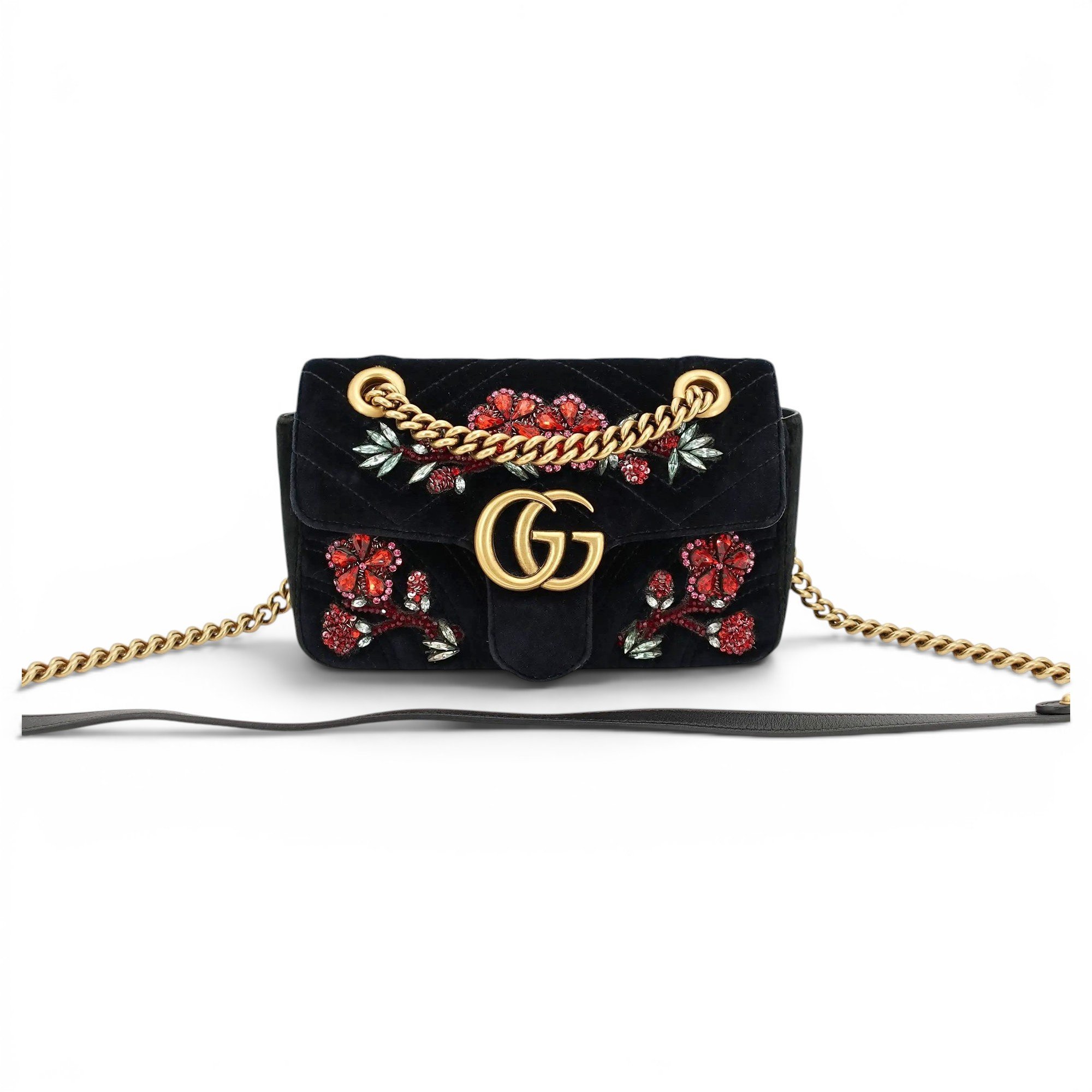 Pearly GG Marmont Flap velvet crossbody bag