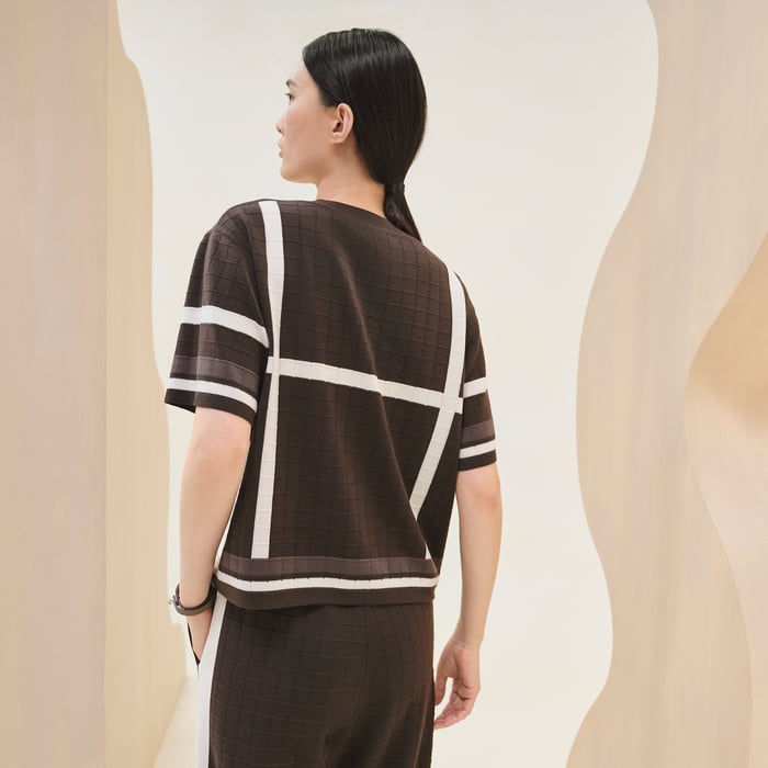 Marron Fusain "Coaching Deja Vu" Short-sleeve Twillaine Sweater