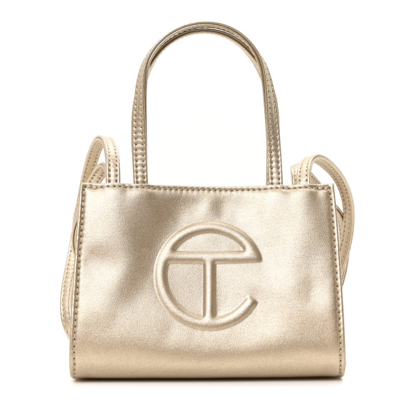 Telfar Metallic Vegan Leather Small Shopping Bag Gold