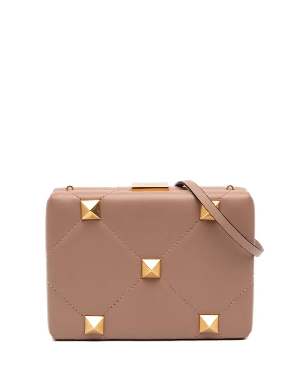 2018-2026 Calfskin Roman Stud Box Clutch on Strap crossbody bag