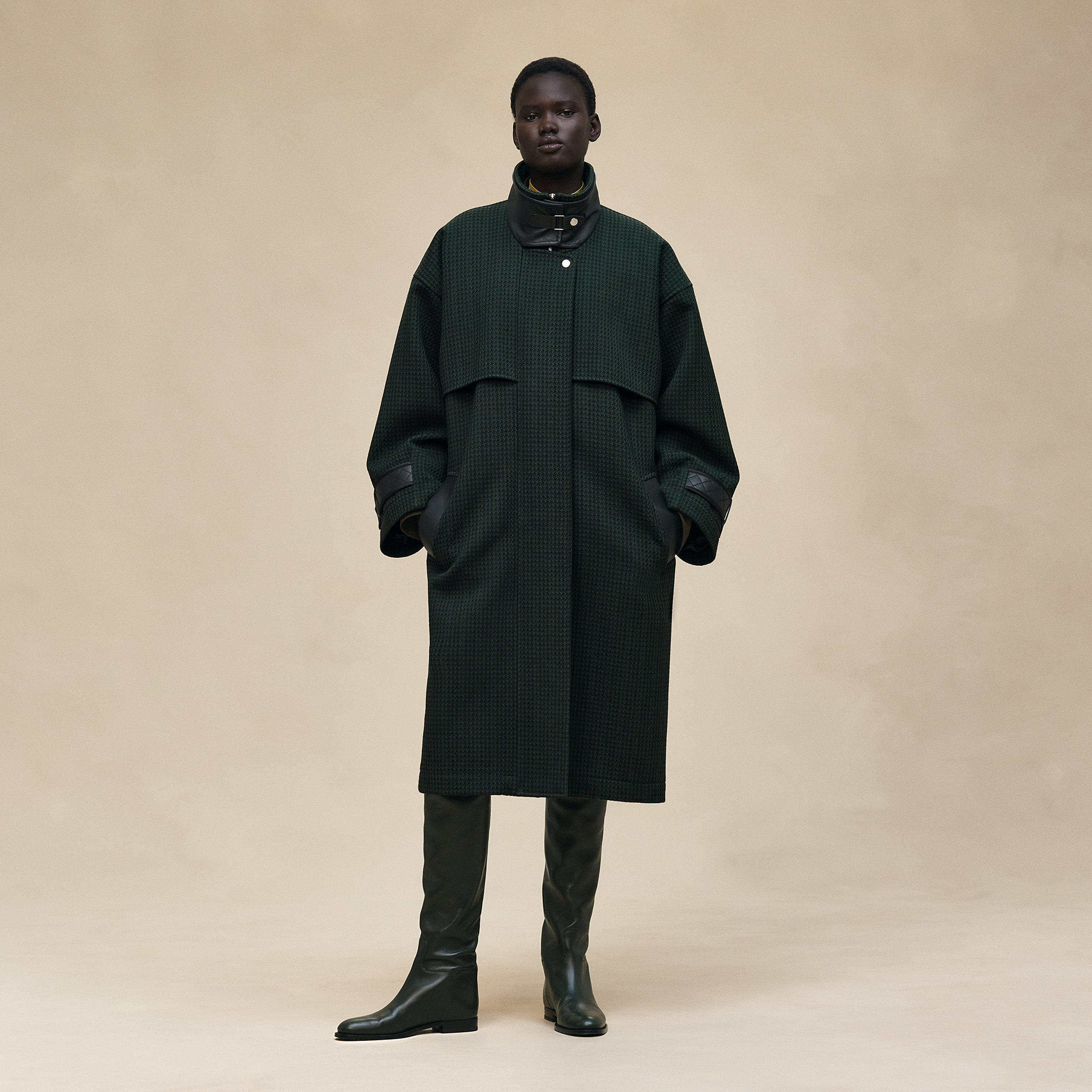 Long mixed leather coat