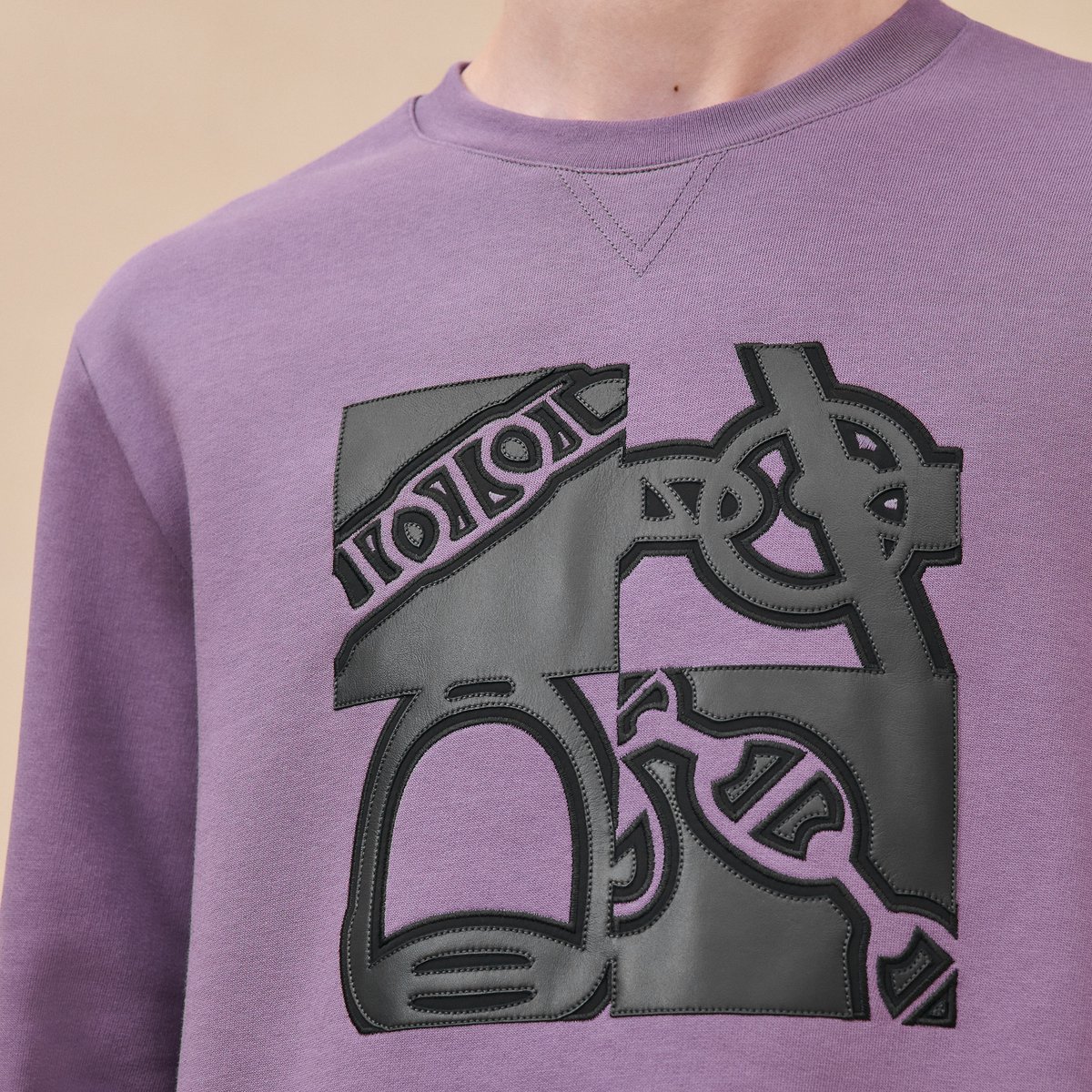 "Metallerie au Carre" crewneck sweater with leather detail