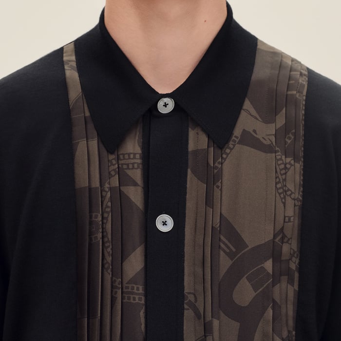 Noir "Eperon d'Or Soie Plissee" Short-sleeve Straight Cut Shirt