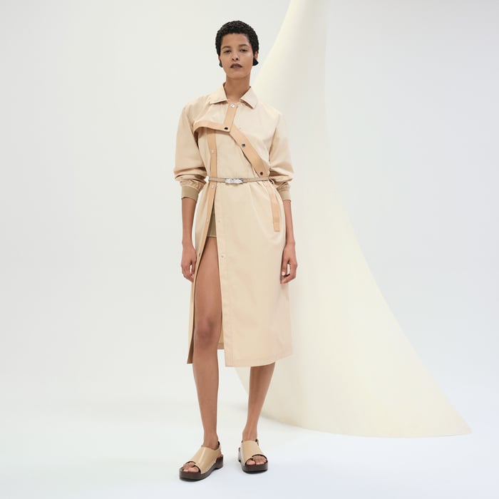 Beige Pyrite Asymmetric Mixed Leather Coat